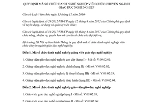 Thông tư 10/2018/TT-BNV mã chức danh nghề nghiệp viên chức chuyên ngành giáo dục nghề nghiệp