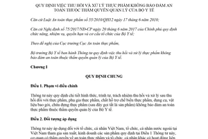 Thông tư 23/2018/TT-BYT thu hồi xử lý thực phẩm không bảo đảm an toàn thuộc thẩm quyền Bộ Y tế