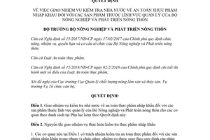 Quyết định 3489/QĐ-BNN-QLCL 2018 giao nhiệm vụ kiểm tra về an toàn thực phẩm nhập khẩu