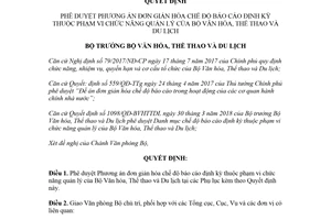 Quyết định 3381/QĐ-BVHTTDL 2018 Phương án đơn giản hóa chế độ báo cáo định kỳ Bộ Văn hóa