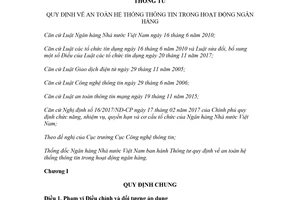 Circular 18/2018/TT-NHNN on information system security in banking operations