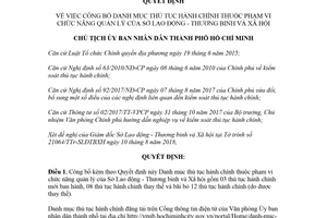 Quyết định 3831/QĐ-UBND 2018 công bố danh mục thủ tục hành chính Sở Lao động Hồ Chí Minh