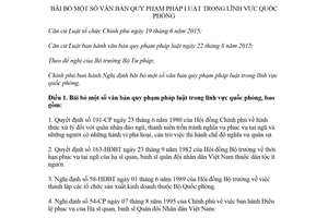 Nghị định 129/2018/NĐ-CP bãi bỏ văn bản quy phạm pháp luật trong lĩnh vực quốc phòng