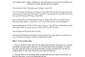 Quyết định 41/2018/QĐ-TTg quyền hạn và cơ cấu tổ chức của Tổng cục Thuế thuộc Bộ Tài chính