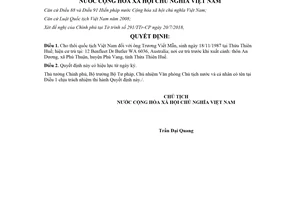 Quyết định 1470/QĐ-CTN 2018 cho thôi quốc tịch Việt Nam đối với ông Trương Viết Mẫn