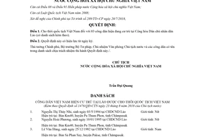 Quyết định 1476/QĐ-CTN 2018 cho thôi quốc tịch Việt Nam 03 công dân hiện đang cư trú tại Lào