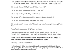Decree 108/2018/ND-CP on amendments Decree 78/2015/ND-CP on enterprise registration