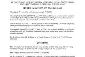 Quyết định 1425/QĐ-UBND 2018 danh mục thủ tục hành chính Thông tin Truyền thông Bắc Giang