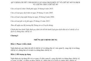 Decree 130/2018/ND-CP on guidelines for of the Law on E-Transactions of digital signatures