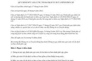 Thông tư 12/2018/TT-BTTTT quy định về mức giá cước tối đa dịch vụ bưu chính phổ cập