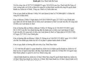 Công văn 3568/TCT-KK 2018 xử lý hồ sơ khai thuế sau thanh tra kiểm tra về thuế