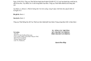 Công văn 3788/TCT-VP 2018 đính chính Quyết định 829/QĐ-TCT