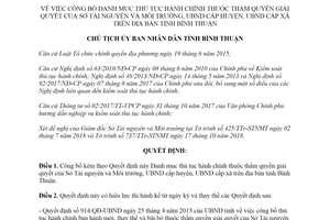 Quyết định 2896/QĐ-UBND 2018 công bố danh mục thủ tục hành chính Sở Tài nguyên Bình Thuận