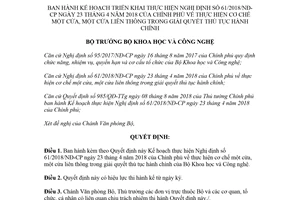 Quyết định 3457/QĐ-BKHCN 2018 Kế hoạch thực hiện Nghị định 61/2018/NĐ-CP