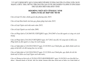 Nghị quyết 153/2018/NQ-HĐND mức quà tặng đối với người có công với cách mạng Bắc Ninh