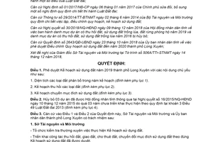 Quyết định 3216/QĐ-UBND 2018 Kế hoạch sử dụng đất thành phố Long Xuyên An Giang 2019