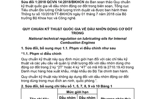 Quy chuẩn kỹ thuật quốc gia QCVN 14:2018/BKHCN/SĐ1:2018 về Dầu nhờn động cơ đốt trong