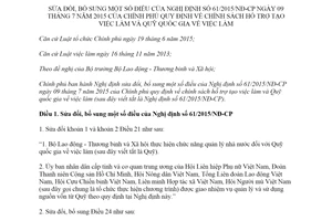 Nghị định 74/2019/NĐ-CP sửa đổi Nghị định 61/2015/NĐ-CP quy định về chính sách hỗ trợ tạo việc làm