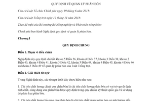 Nghị định 84/2019/NĐ-CP quy định quản lý phân bón