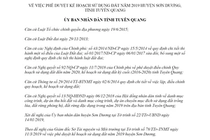Quyết định 90/QĐ-UBND 2019 phê duyệt kế hoạch sử dụng đất của huyện Sơn Dương Tuyên Quang