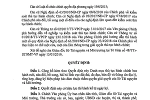 Quyết định 1034/QĐ-UBND 2019 công bố danh mục thủ tục hành chính của Sở Tài nguyên Khánh Hòa