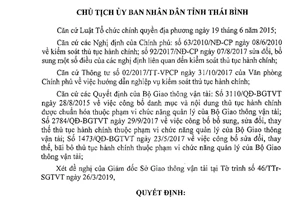 Quyết định 938/QĐ-UBND 2019 thủ tục hành chính được chuẩn hóa của Ủy ban tỉnh Thái Bình