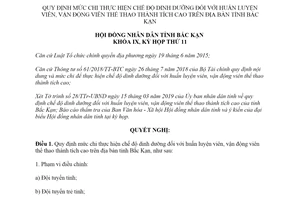 Nghị quyết 01/2019/NQ-HĐND mức chi chế độ dinh dưỡng vận động viên thể thao Bắc Kạn