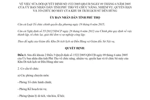 Quyết định 03/2019/QĐ-UBND quy định về bộ máy của Khu Di tích lịch sử Đền Hùng tỉnh Phú Thọ
