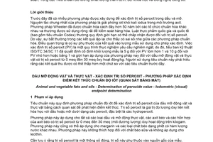 Tiêu chuẩn quốc gia TCVN 6121:2018 (ISO 3960:2017) về Dầu mỡ động vật và thực vật - Xác định trị số peroxit  - Phương pháp xác định điểm kết thúc chuẩn độ iôt (quan sát bằng mắt)
