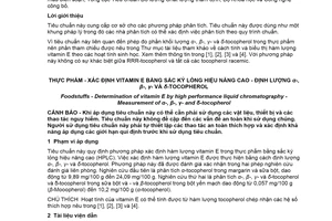 Tiêu chuẩn quốc gia TCVN 8276:2018 (EN 12822:2014) về Thực phẩm - Xác định vitamin E bằng ký sắc lỏng hiệu năng cao - Định lượng α-, β-, γ- và δ- tocopherol