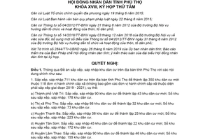 Nghị quyết 02/2019/NQ-HĐND thông qua Đề án sắp xếp sáp nhập khu dân cư tỉnh Phú Thọ