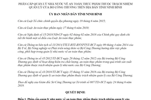 Quyết định 25/2019/QĐ-UBND quản lý nhà nước về an toàn thực phẩm Bộ Công Thương Ninh Bình