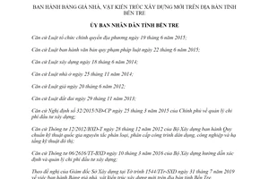 Quyết định 28/2019/QĐ-UBND về Bảng giá nhà vật kiến trúc xây dựng mới Bến Tre