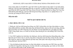 Hướng dẫn 1294/HD-TLĐ 2019 xếp loại hoạt động công đoàn cơ sở nghiệp đoàn cơ sở