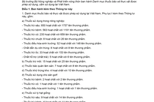 Circular 10/2019/TT-BNNPTNT List of permissible and banned agrochemicals in Vietnam