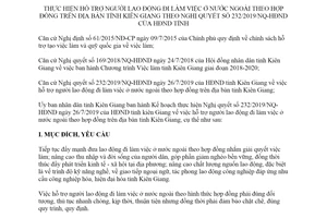 Kế hoạch 141/KH-UBND 2019 hỗ trợ người lao động đi làm việc ở nước ngoài tỉnh Kiên Giang