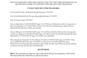 Quyết định 31/2019/QĐ-UBND hàng hóa dịch vụ đặc thù kê khai giá tại khu du lịch biển Thanh Hóa