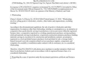 Official Dispatch 6221/BCT-KH 2018 Implementation of Decree No. 09/2018/ND-CP