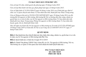 Quyết định 41/2019/QĐ-UBND quy định chức năng nhiệm vụ Sở Tài nguyên và Môi trường Phú Yên