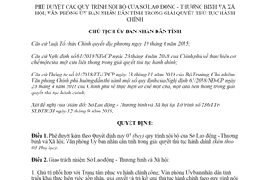 Quyết định 1958/QĐ-UBND 2019 quy trình giải quyết thủ tục hành chính Sở Lao động tỉnh Bạc Liêu