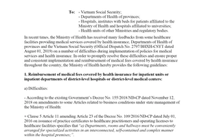 Official Dispatch 6403/BYT-KCB 2019 payment of medical fees covered by medical insurance