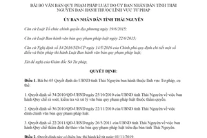 Quyết định 24/2019/QĐ-UBND bãi bỏ văn bản quy phạm pháp luật lĩnh vực Tư pháp tỉnh Thái Nguyên