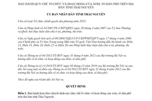 Quyết định 26/2019/QĐ-UBND Quy chế tổ chức và hoạt động của xóm tổ dân phố tỉnh Thái Nguyên