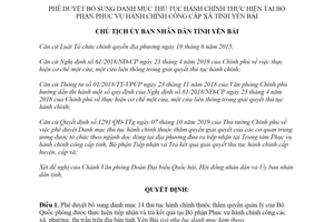 Quyết định 2412/QĐ-UBND 2019 phê duyệt thủ tục hành chính tại Bộ phận hành chính công Yên Bái