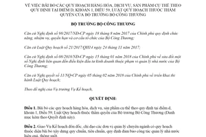 Quyết định 4977/QĐ-BCT 2018 bãi bỏ quy hoạch hàng hóa dịch vụ sản phẩm cụ thể