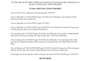 Quyết định 377/QĐ-UBND 2019 phê duyệt điều chỉnh quy hoạch sử dụng đất Tam Dương Vĩnh Phúc