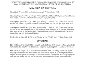 Quyết định 822/QĐ-UBND 2019 công bố Chỉ số cải cách hành chính của sở ban ngành Yên Bái