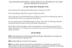 Quyết định 503/QĐ-UBND 2019 Kế hoạch Phòng chống thiên tai và tìm kiếm cứu nạn tỉnh Kon Tum
