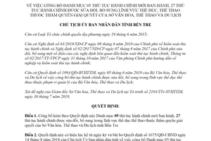 Quyết định 1695/QĐ-UBND 2019 thủ tục hành chính lĩnh vực thể dục thể thao Sở Văn hóa Bến Tre