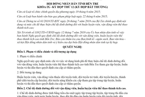 Nghị quyết 18/2019/NQ-HĐND chế độ dinh dưỡng đối với vận động viên thành tích cao tỉnh Bến Tre